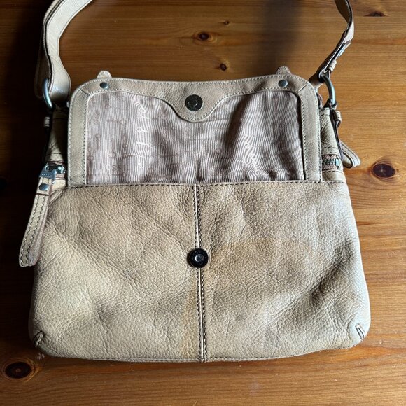 Fossil Light Tan Leather Shoulder Bag Top Zip Maddox 1 inch Adjustable Strap - Picture 7 of 16
